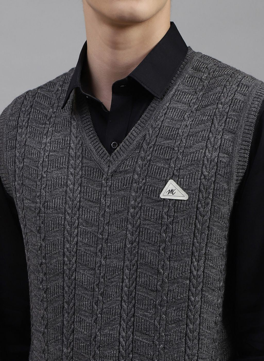 Men Grey Self Design Wool blend Sweater - Image 6