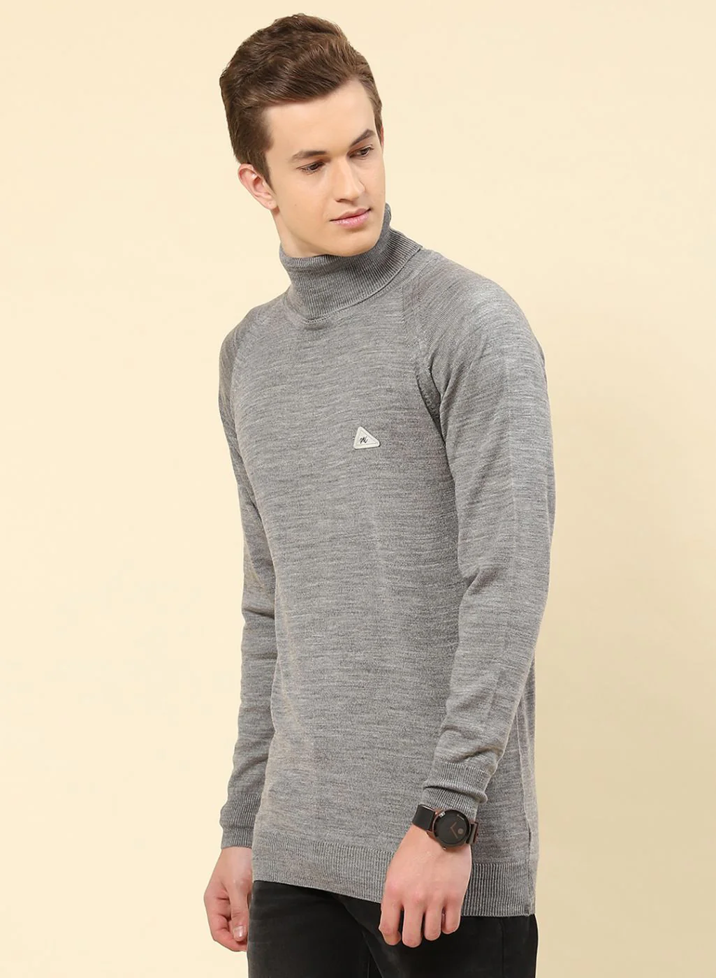 Men Grey Solid Blend wool Pullover - Image 3