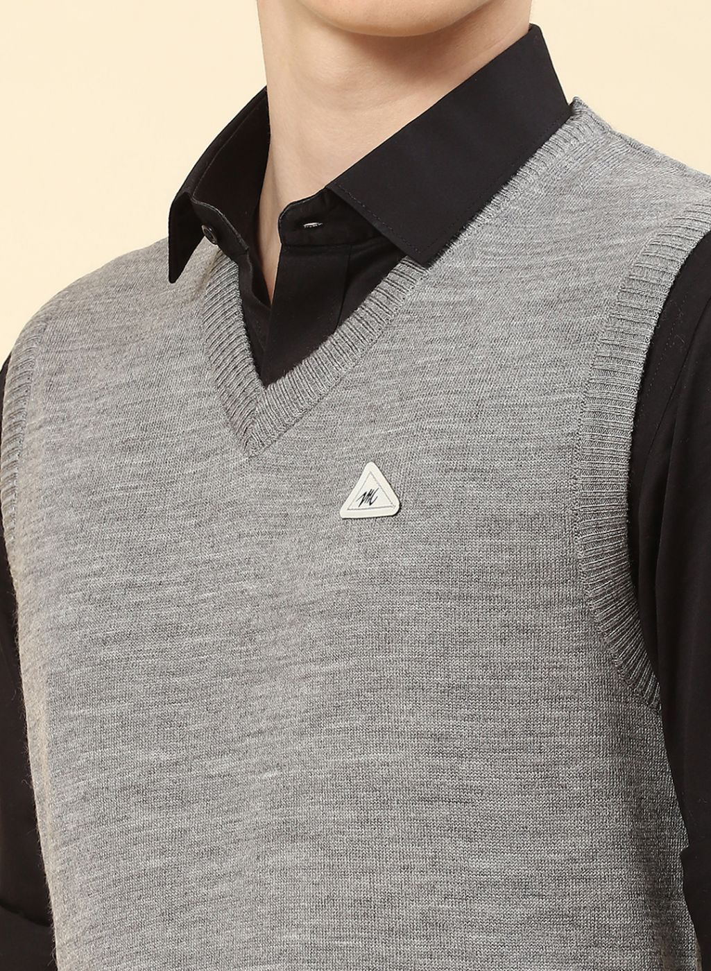 Men Grey Solid Blend wool Sweater - Image 6