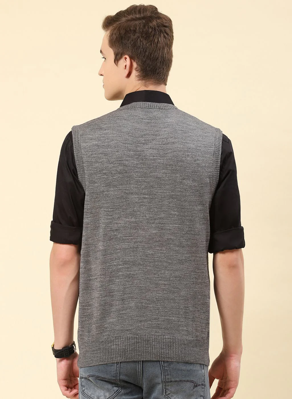 Men Grey Solid Blend wool Sweater - Image 5