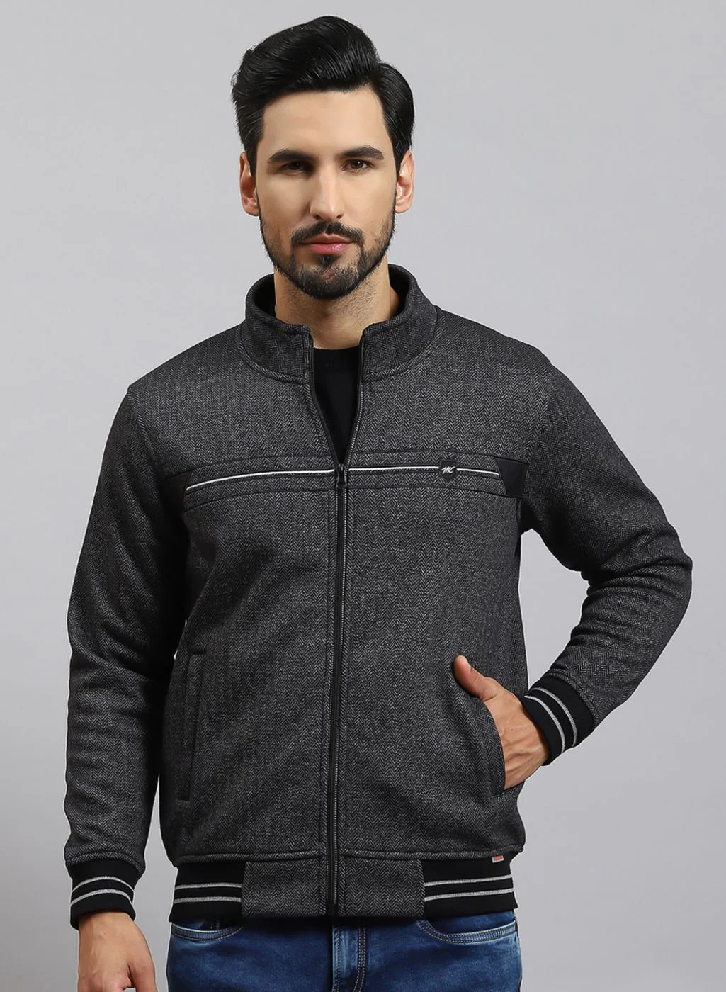 Men Grey Solid Cotton Blend Sweatshirt - Image 2