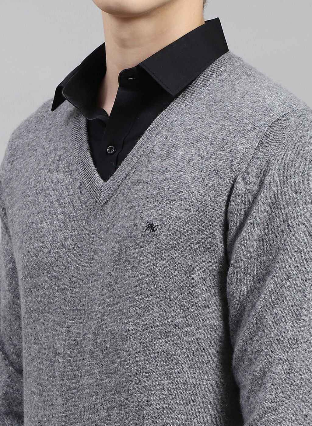 Men Grey Solid Lamb wool Pullover - Image 6