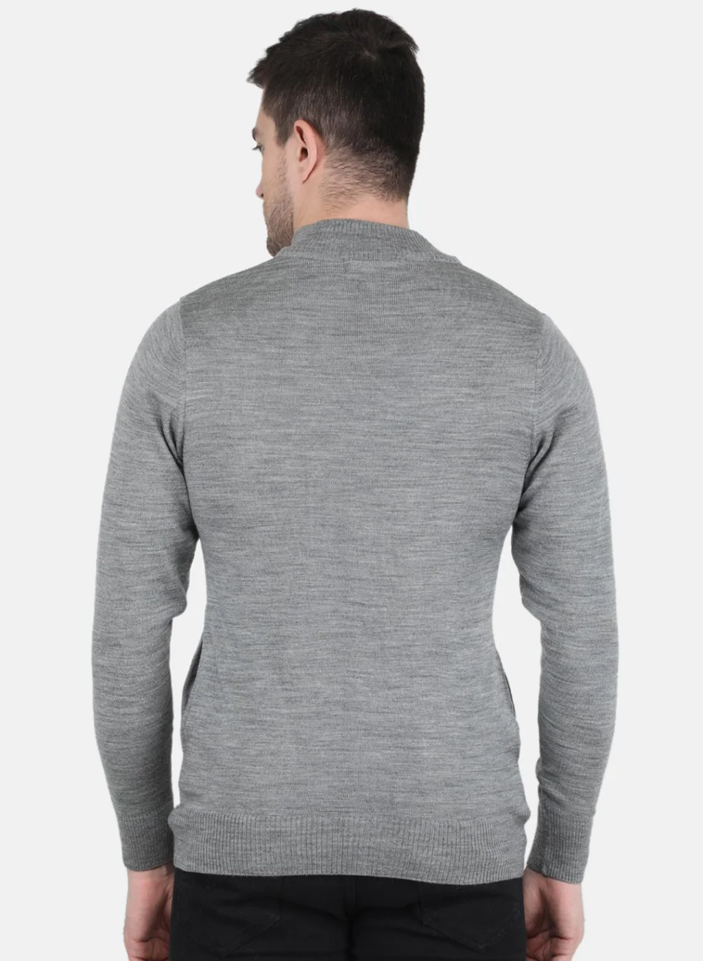 Men Grey Solid Pullover - Image 3
