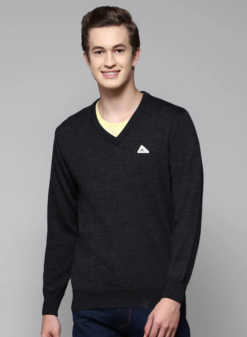 Men Grey Solid Pure wool Pullover - Image 2