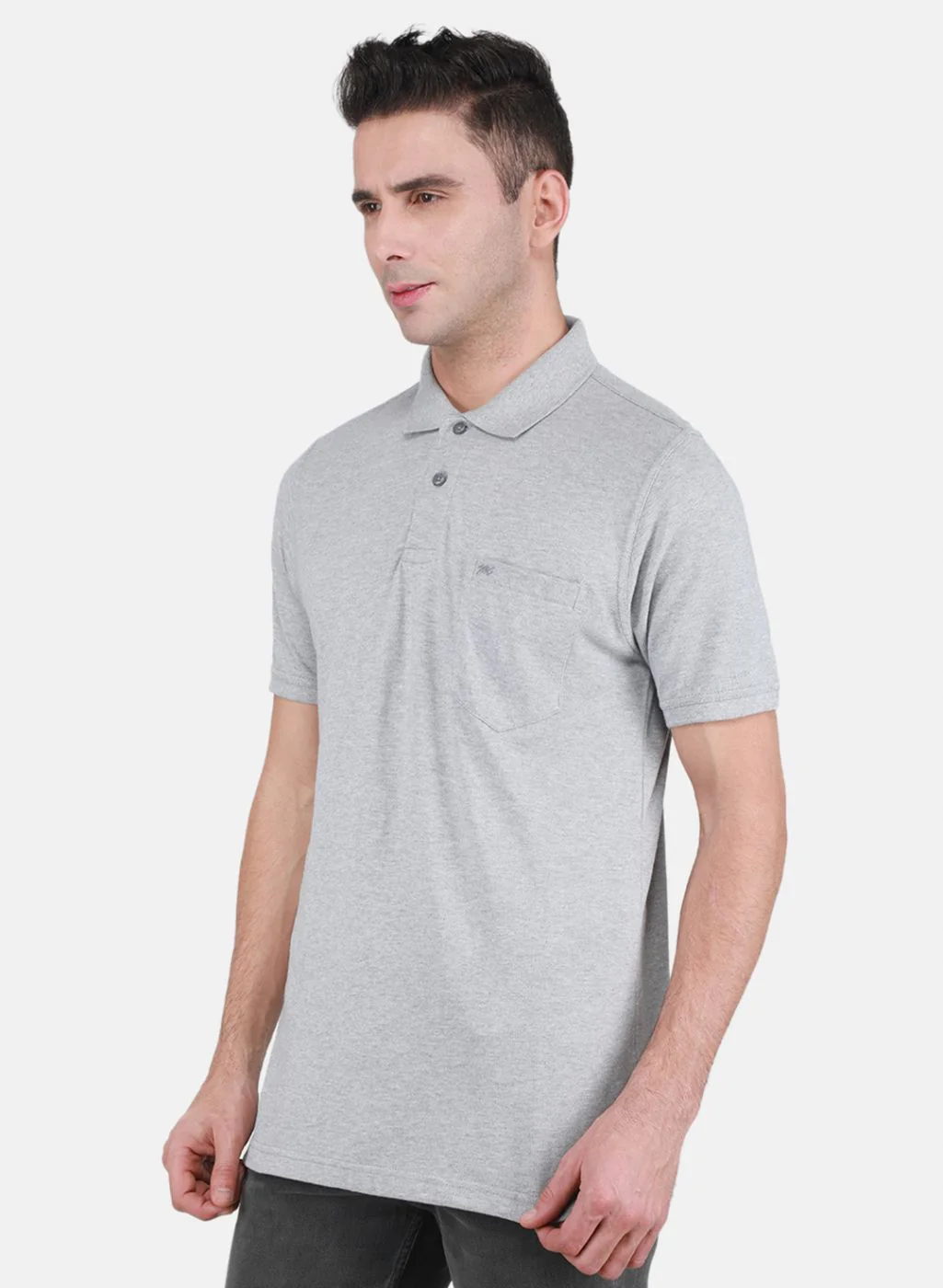Men Grey Solid T-Shirt - Image 2
