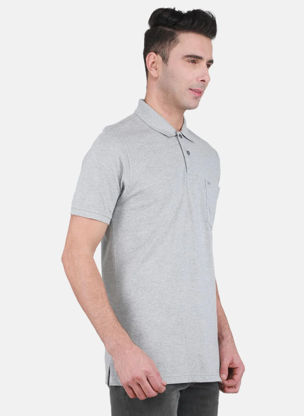 Men Grey Solid T-Shirt - Image 6