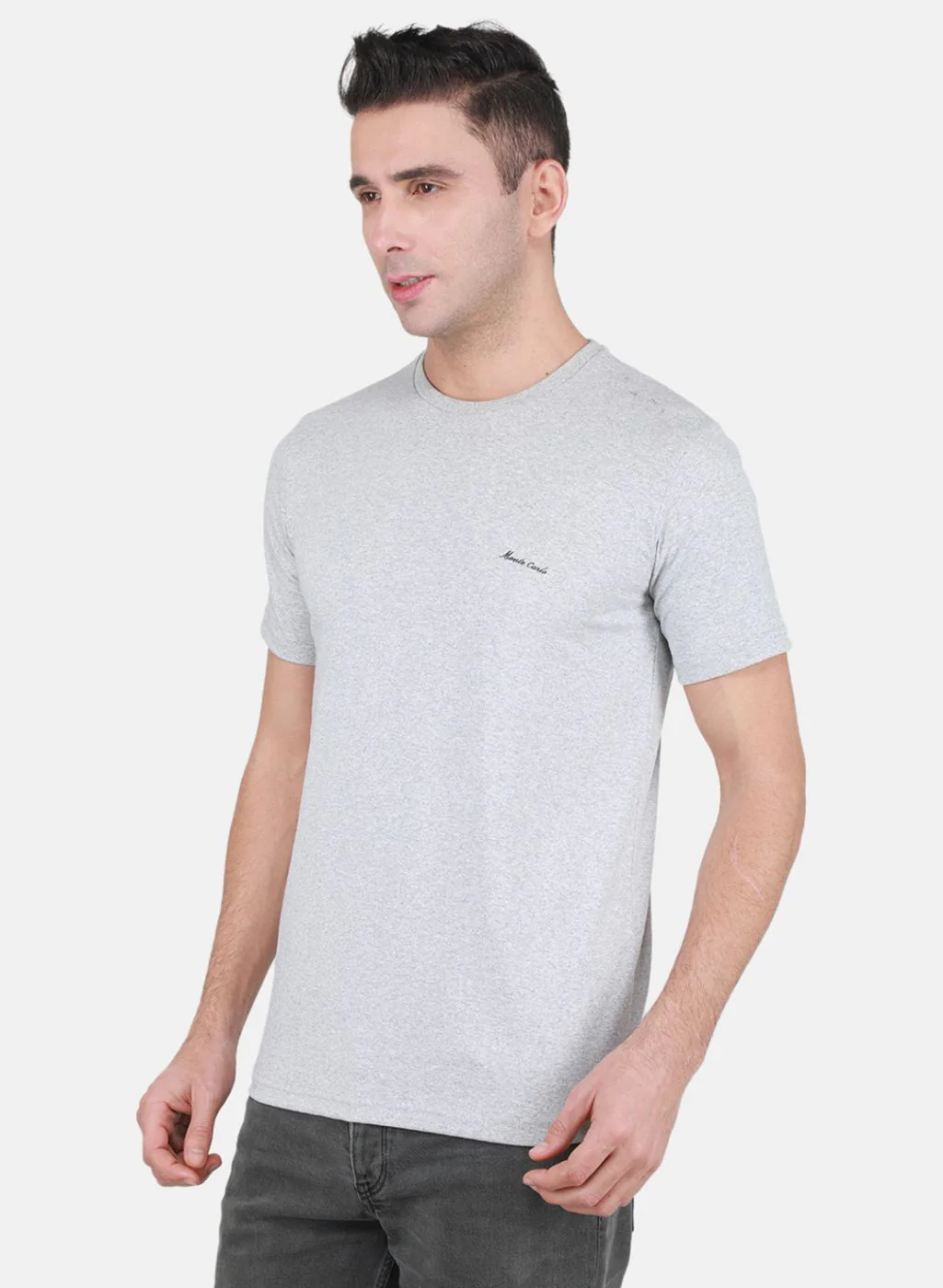 Men Grey Solid T-Shirt - Image 2