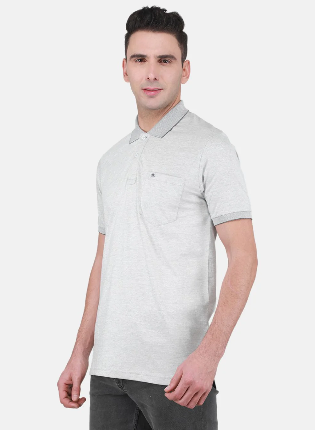 Men Grey Solid T-Shirt - Image 2
