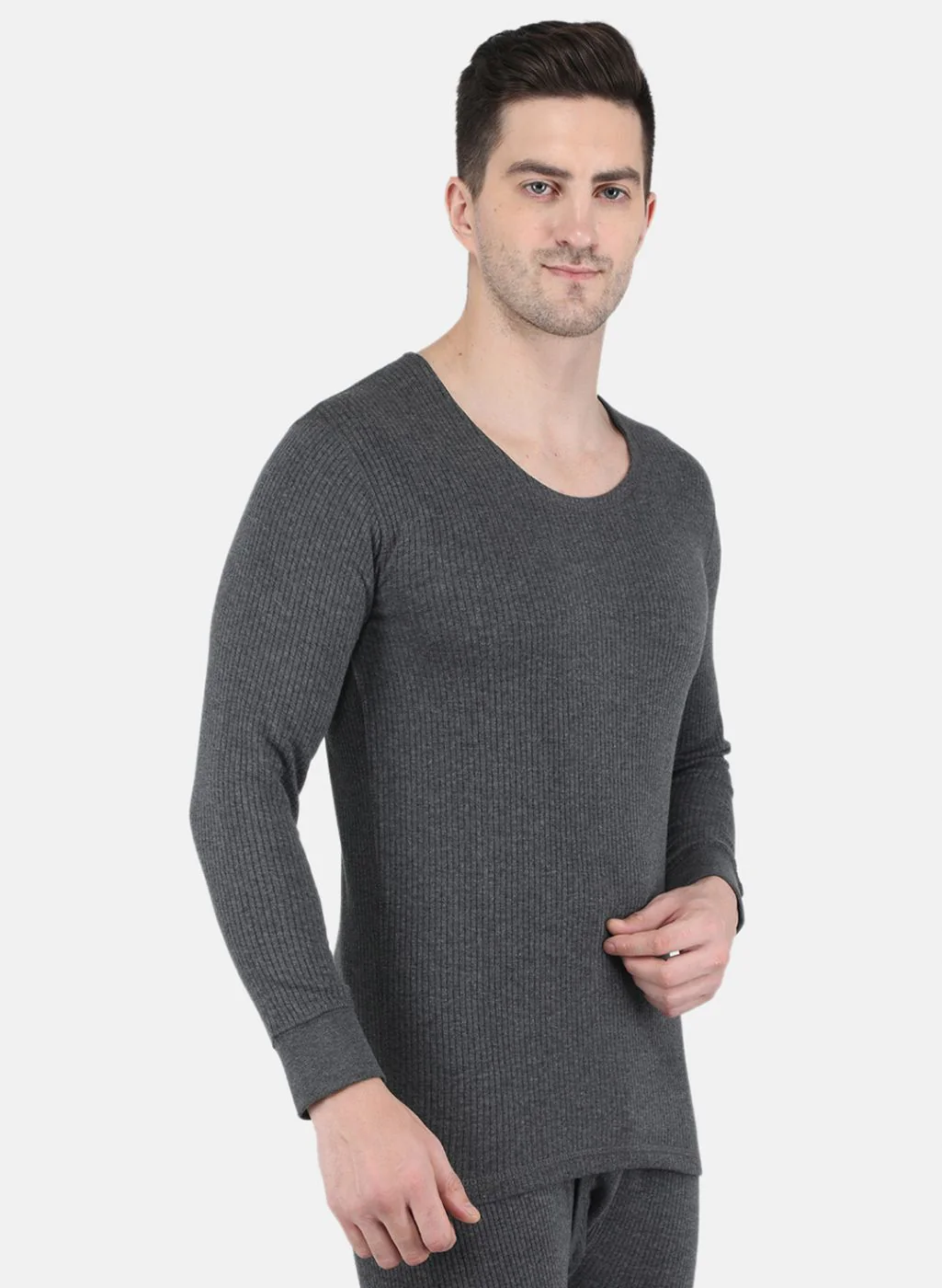 Men Grey Solid Thermal Vest - Image 6