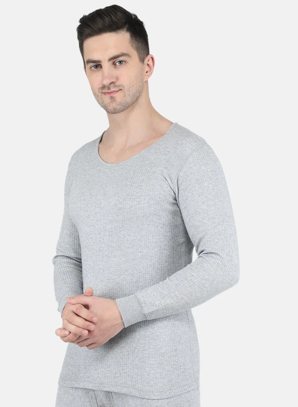 Men Grey Solid Thermal Vest - Image 2