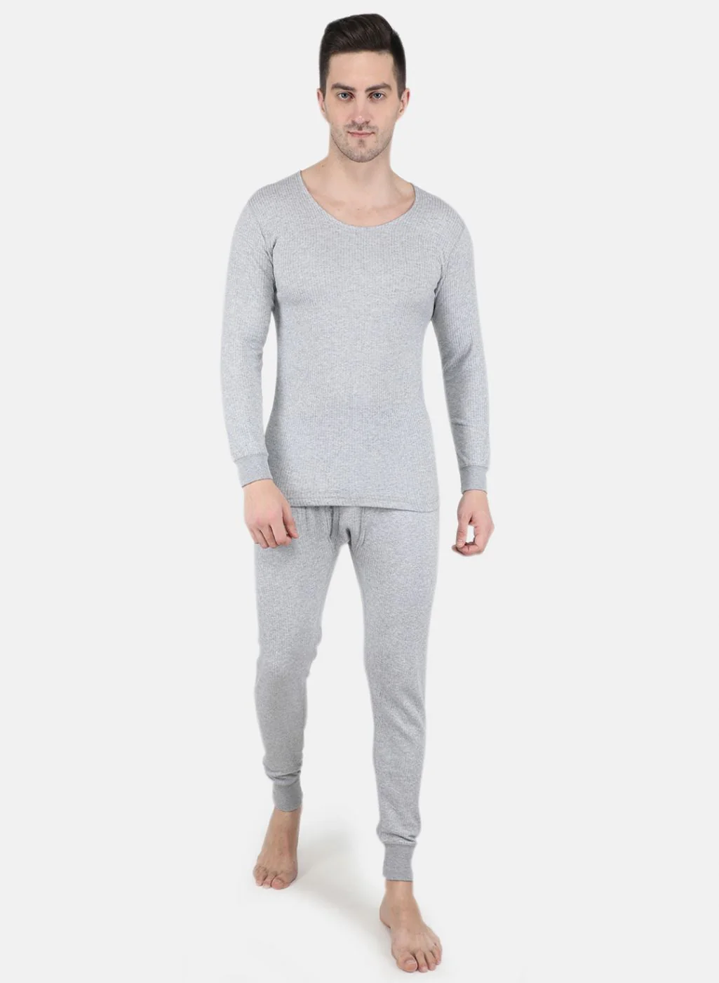 Men Grey Solid Thermal Vest - Image 4