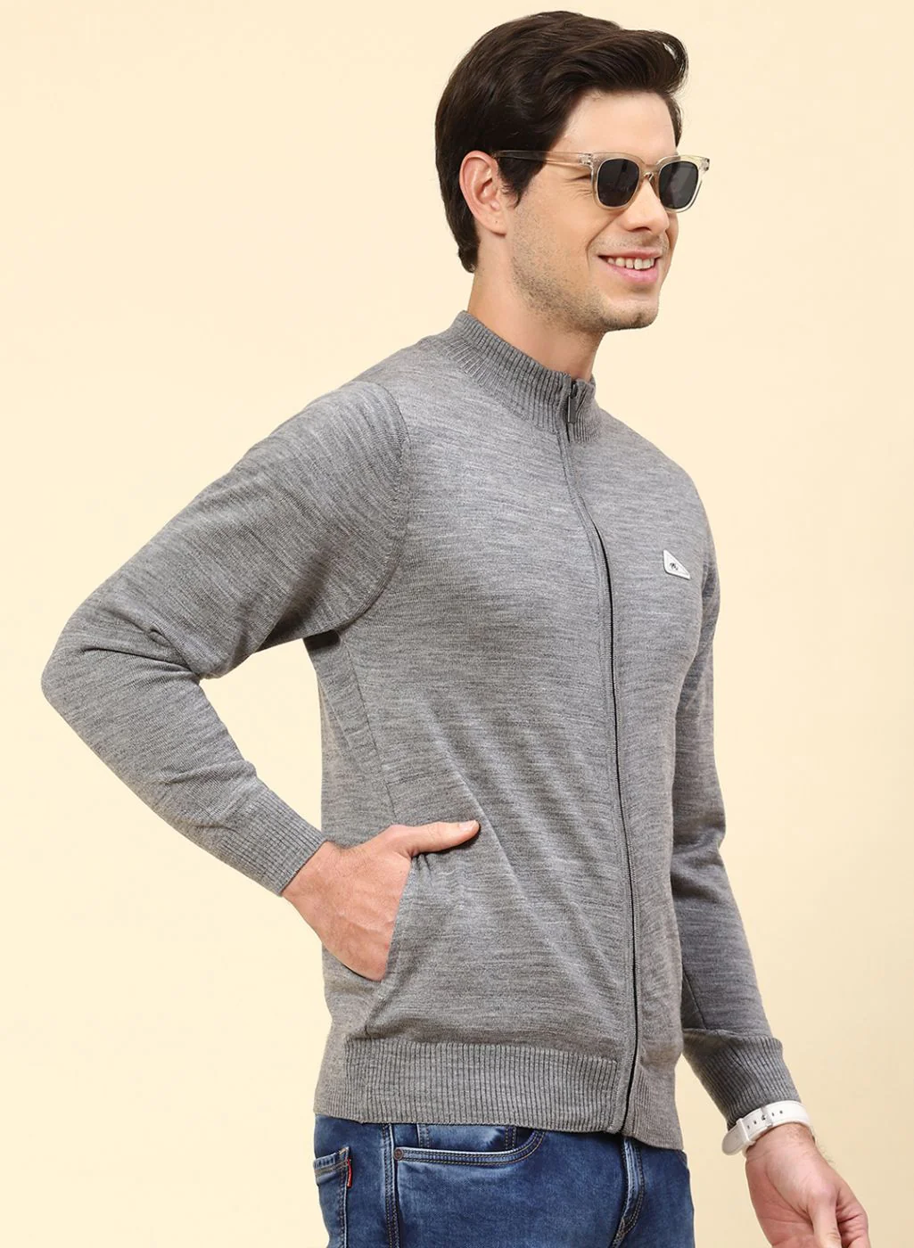 Men Grey Solid Wool blend Pullover - Image 4
