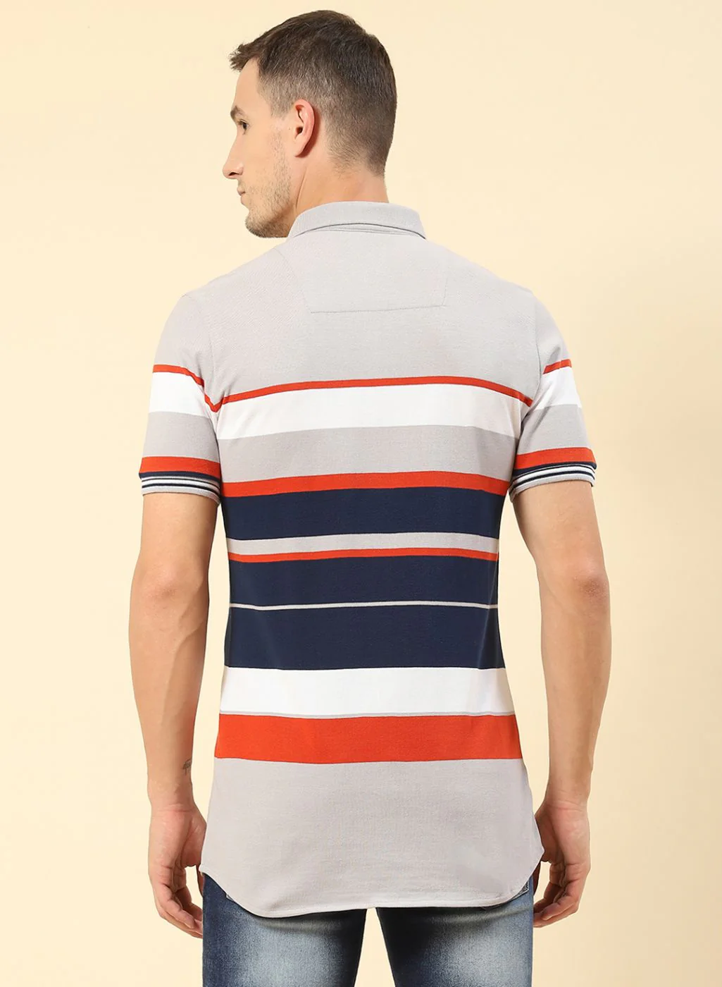 Men Grey Stripe Knitted Shirt - Image 4