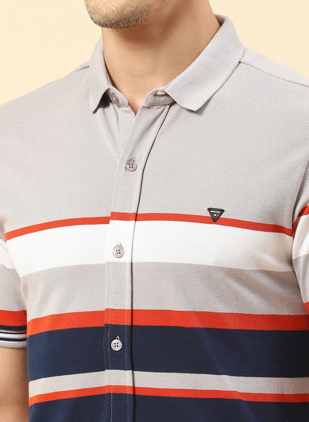 Men Grey Stripe Knitted Shirt - Image 6