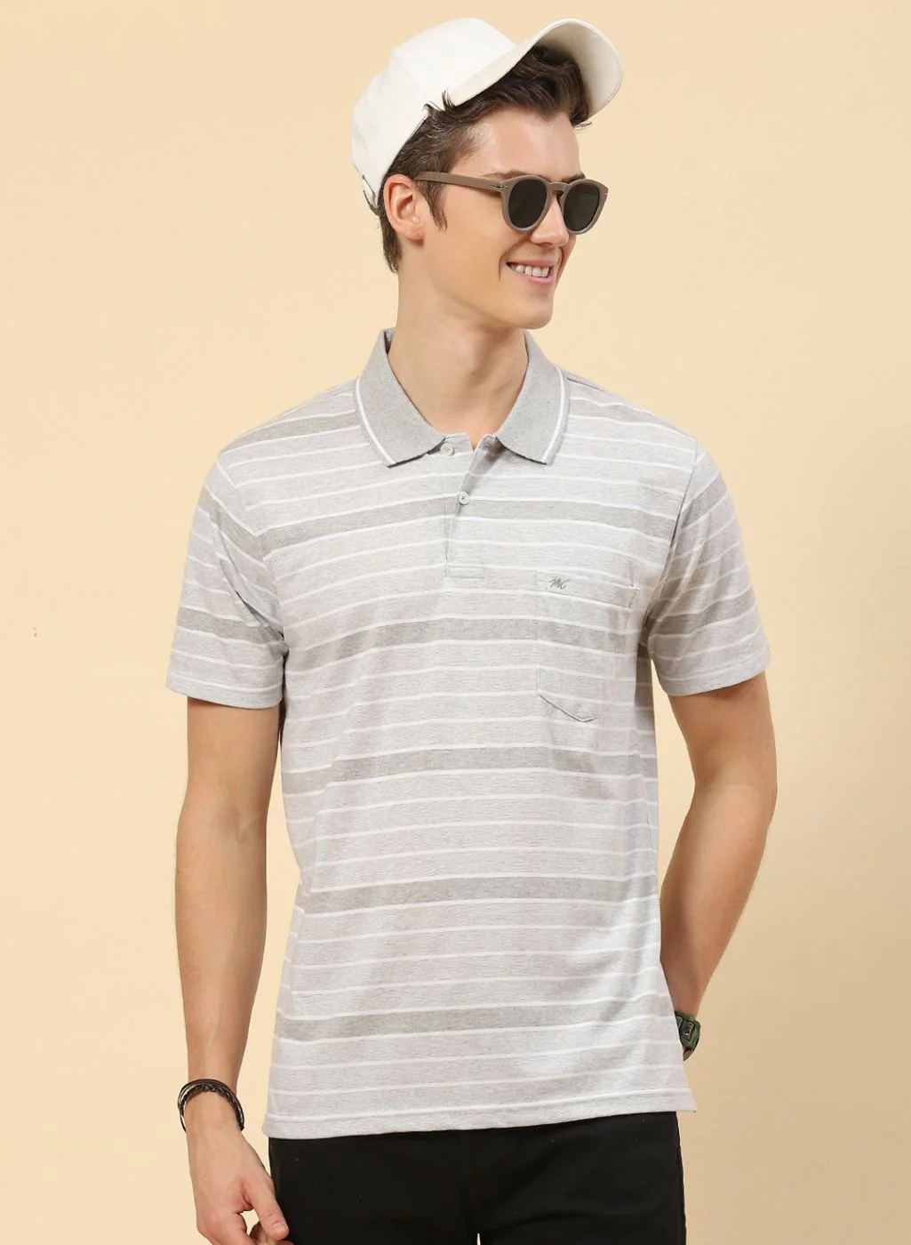 Men Grey Stripe T-Shirt - Image 2