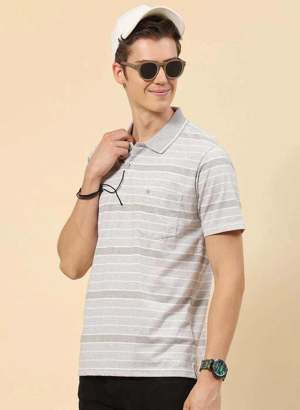 Men Grey Stripe T-Shirt - Image 3