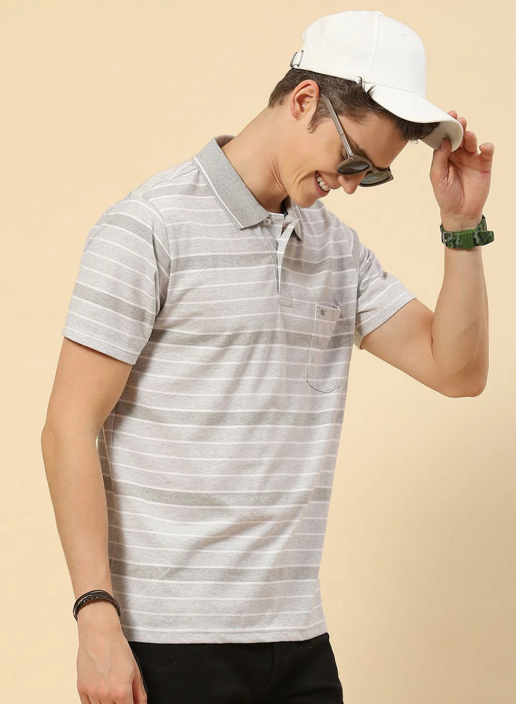 Men Grey Stripe T-Shirt - Image 4