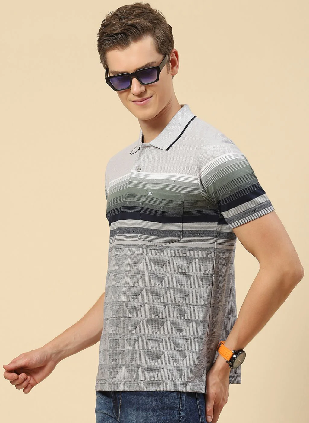Men Grey Stripe T-Shirt - Image 2
