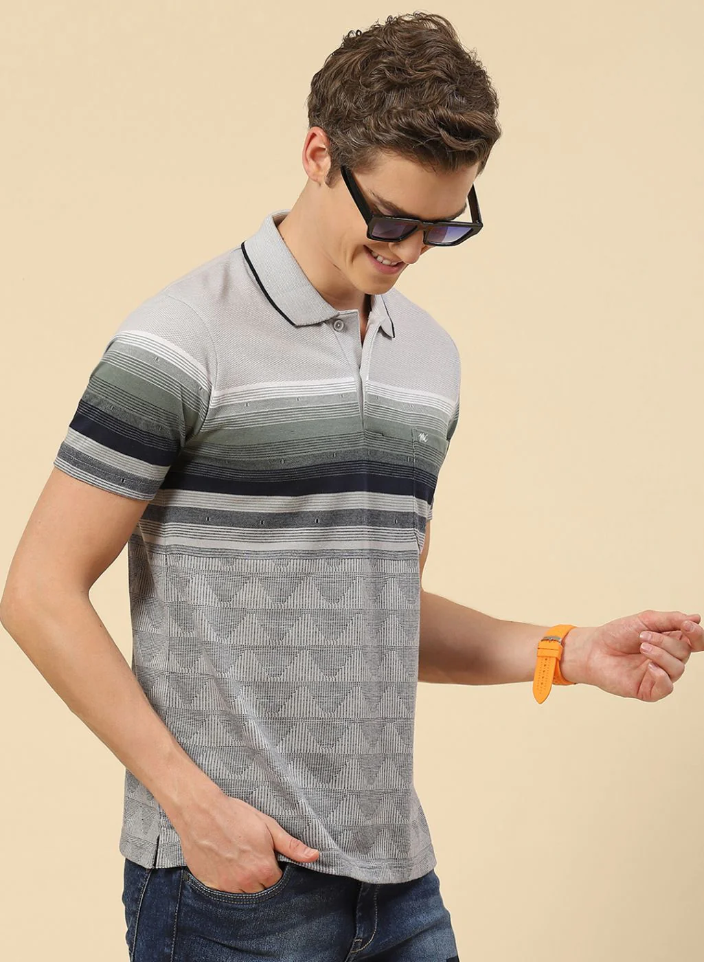 Men Grey Stripe T-Shirt - Image 3