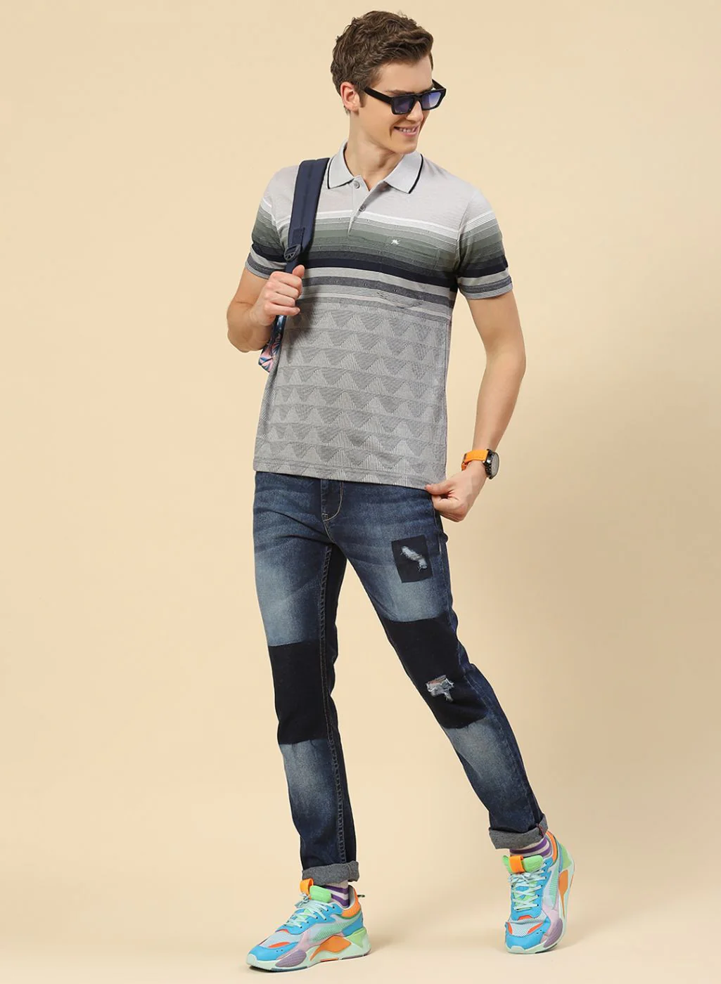 Men Grey Stripe T-Shirt - Image 5