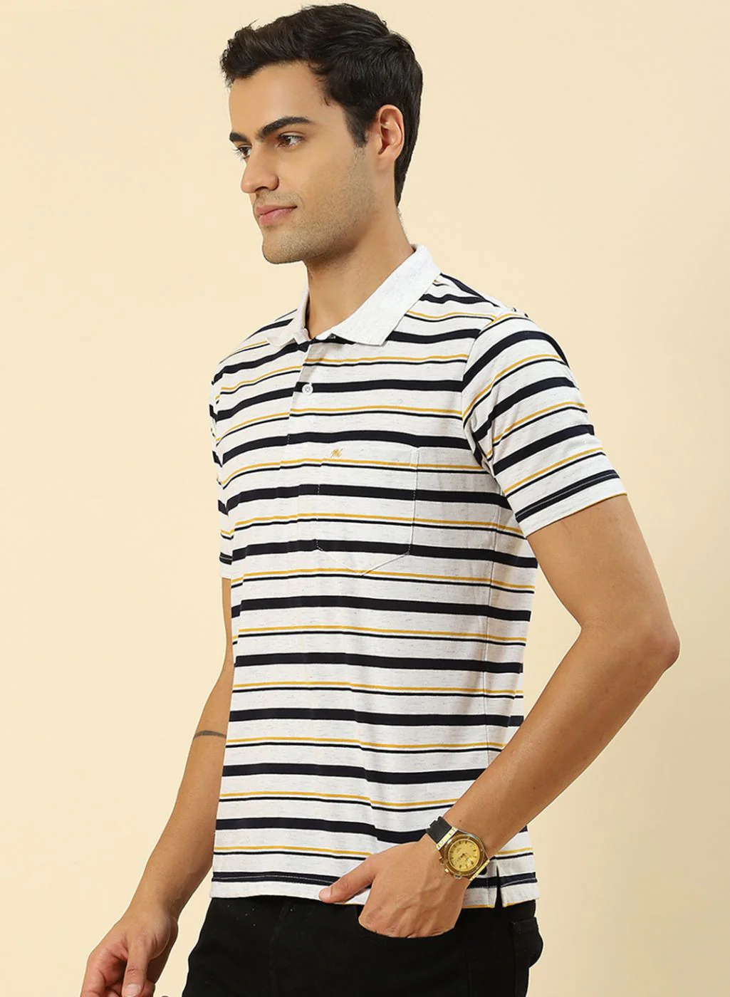 Men Grey Stripe T-Shirt - Image 2
