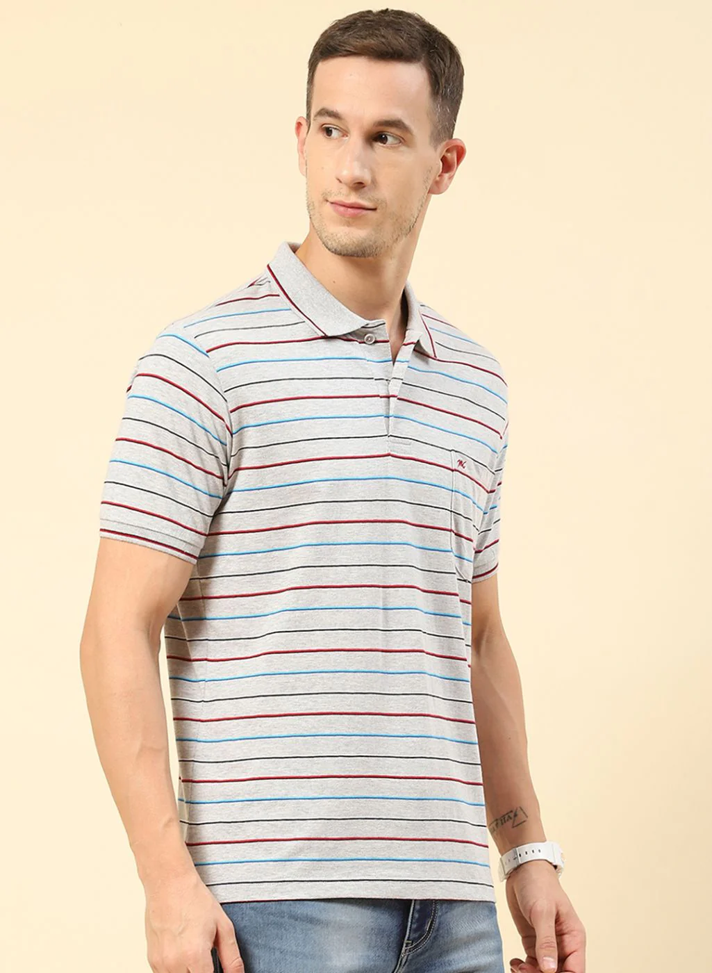 Men Grey Stripe T-Shirt - Image 3