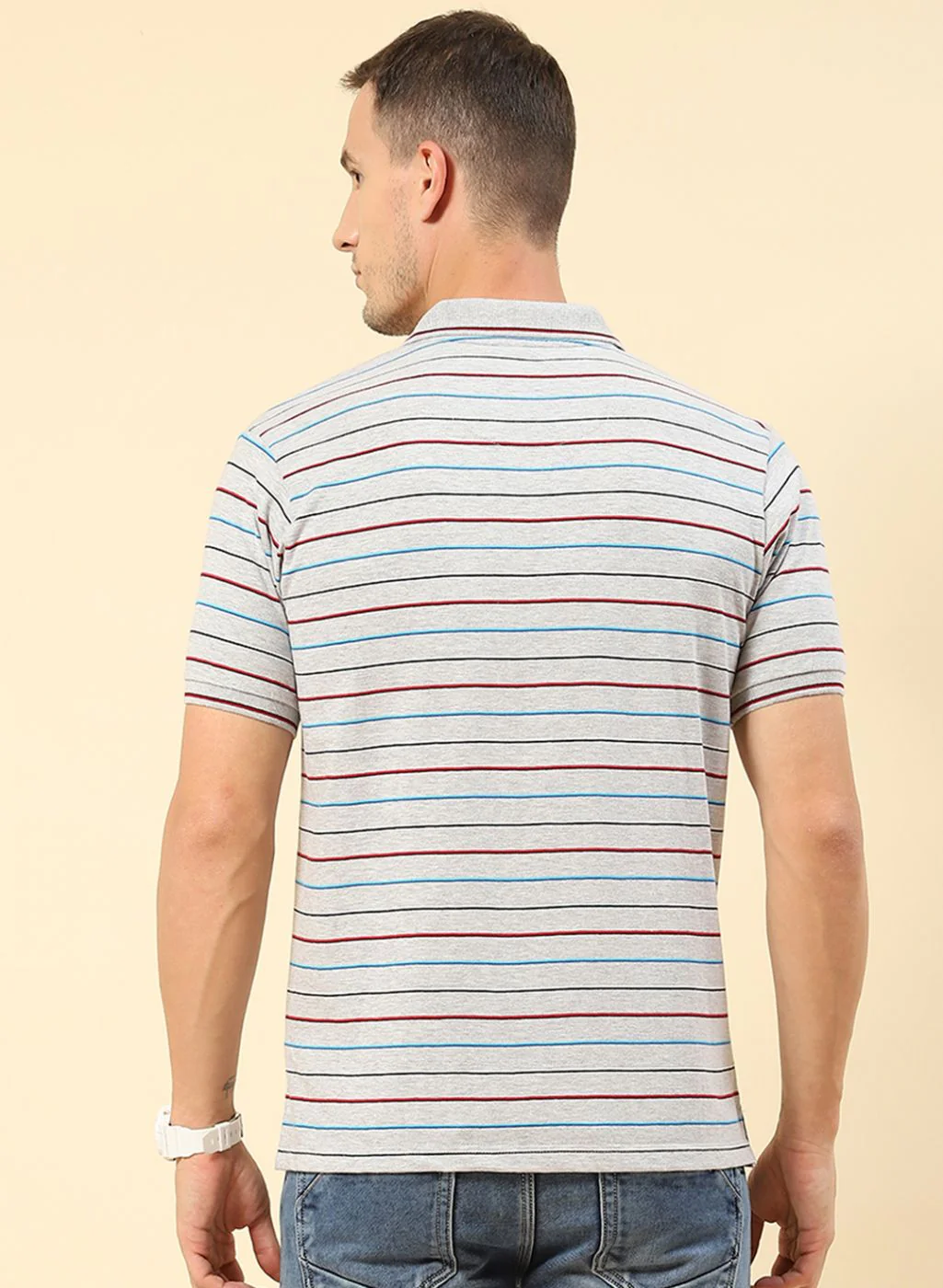 Men Grey Stripe T-Shirt - Image 4