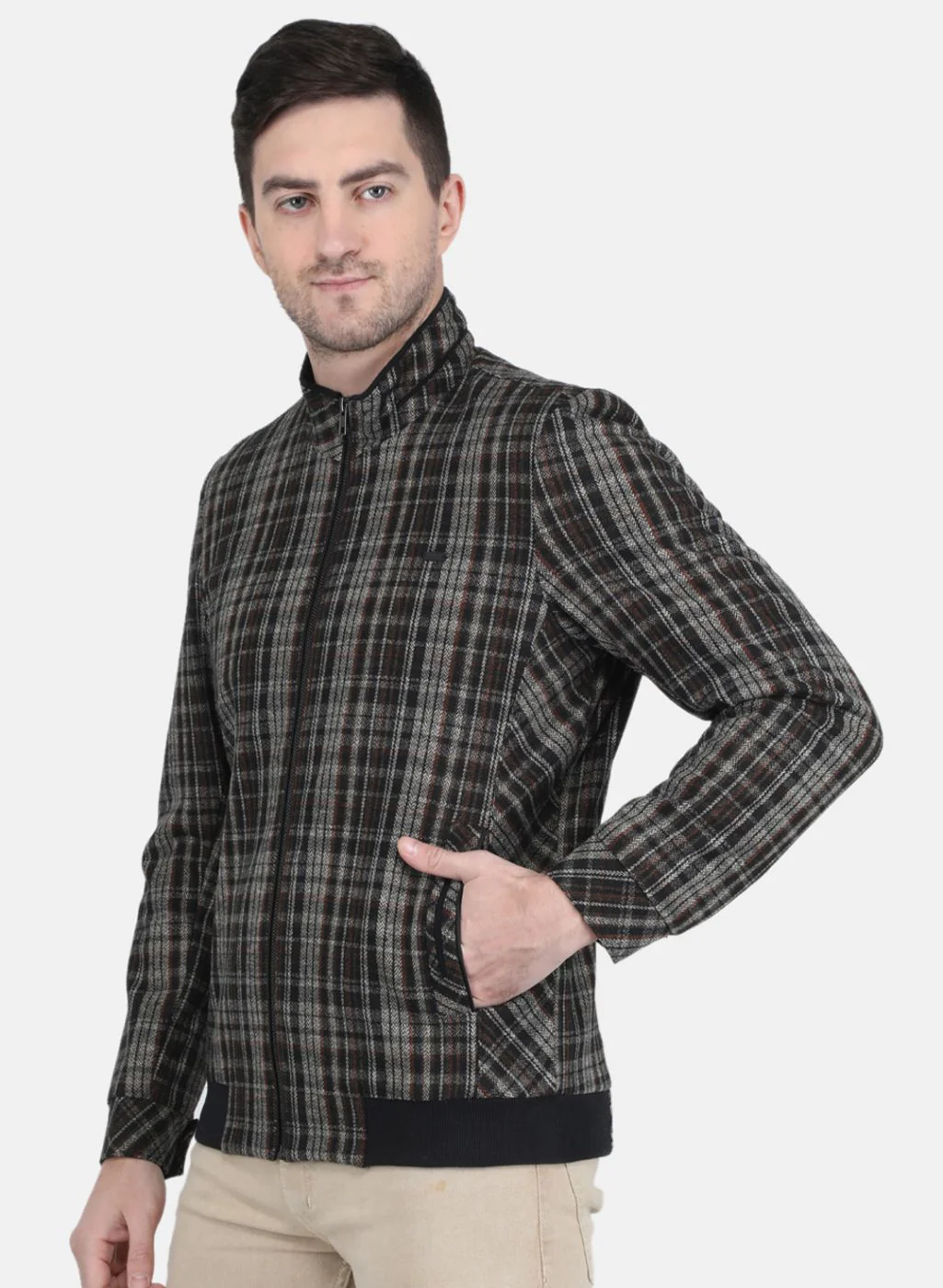 Men Khaki Check Coat - Image 2