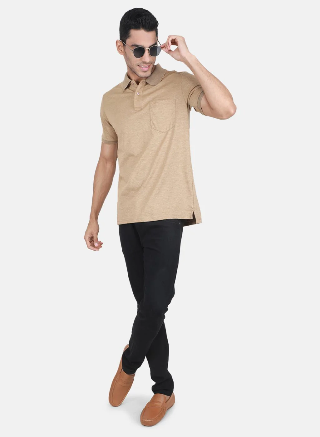 Men Khaki Solid T-Shirt - Image 4