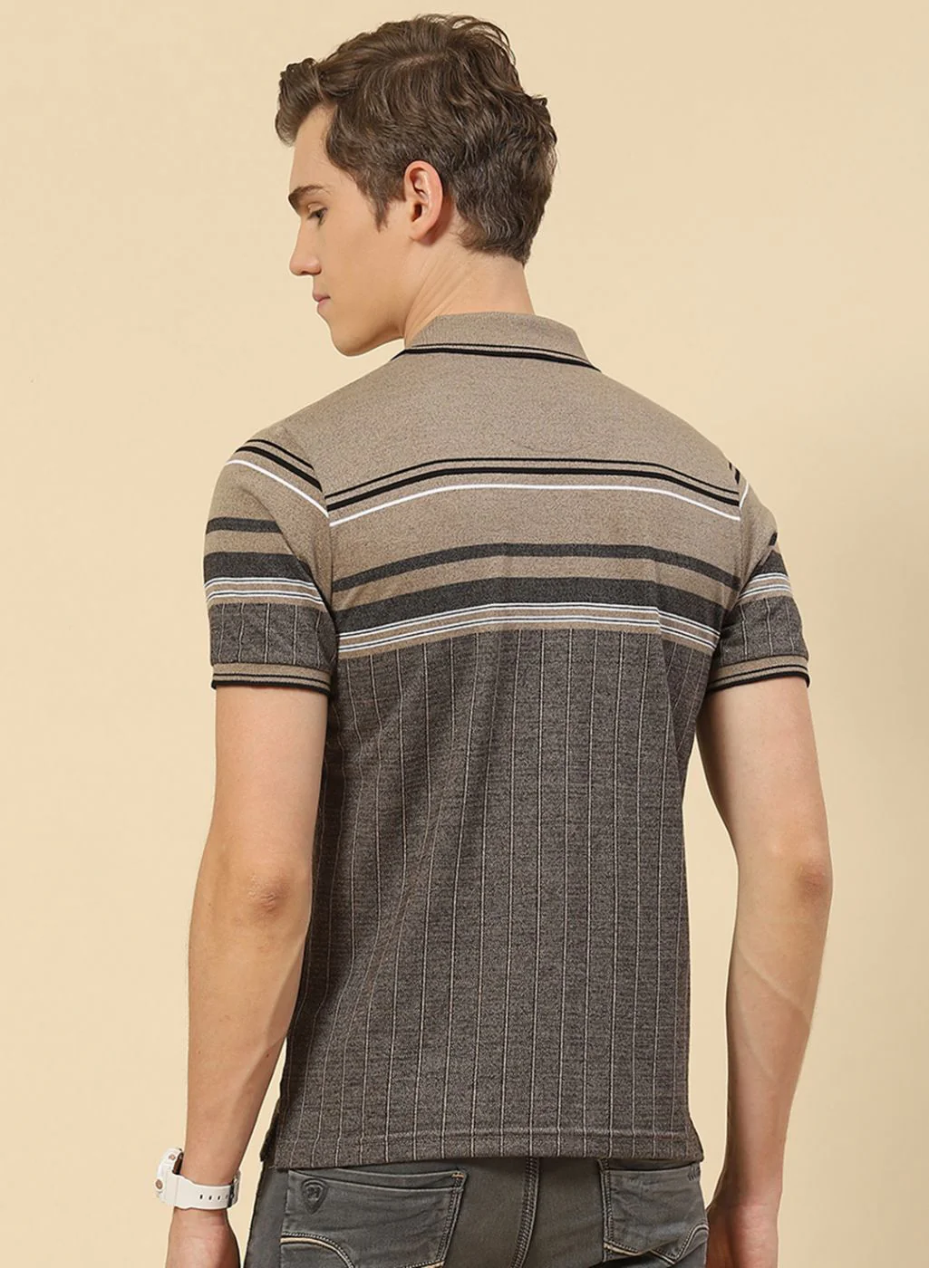 Men Khaki Stripe T-Shirt - Image 4