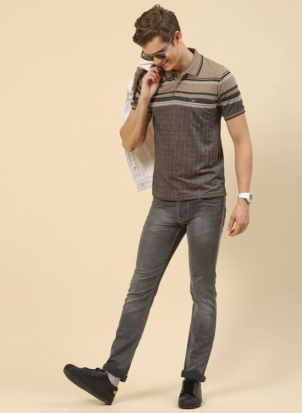 Men Khaki Stripe T-Shirt - Image 5