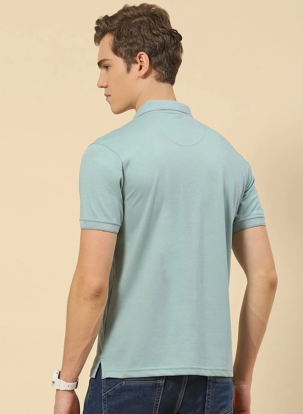 Men Light Blue Plain T-Shirt - Image 5