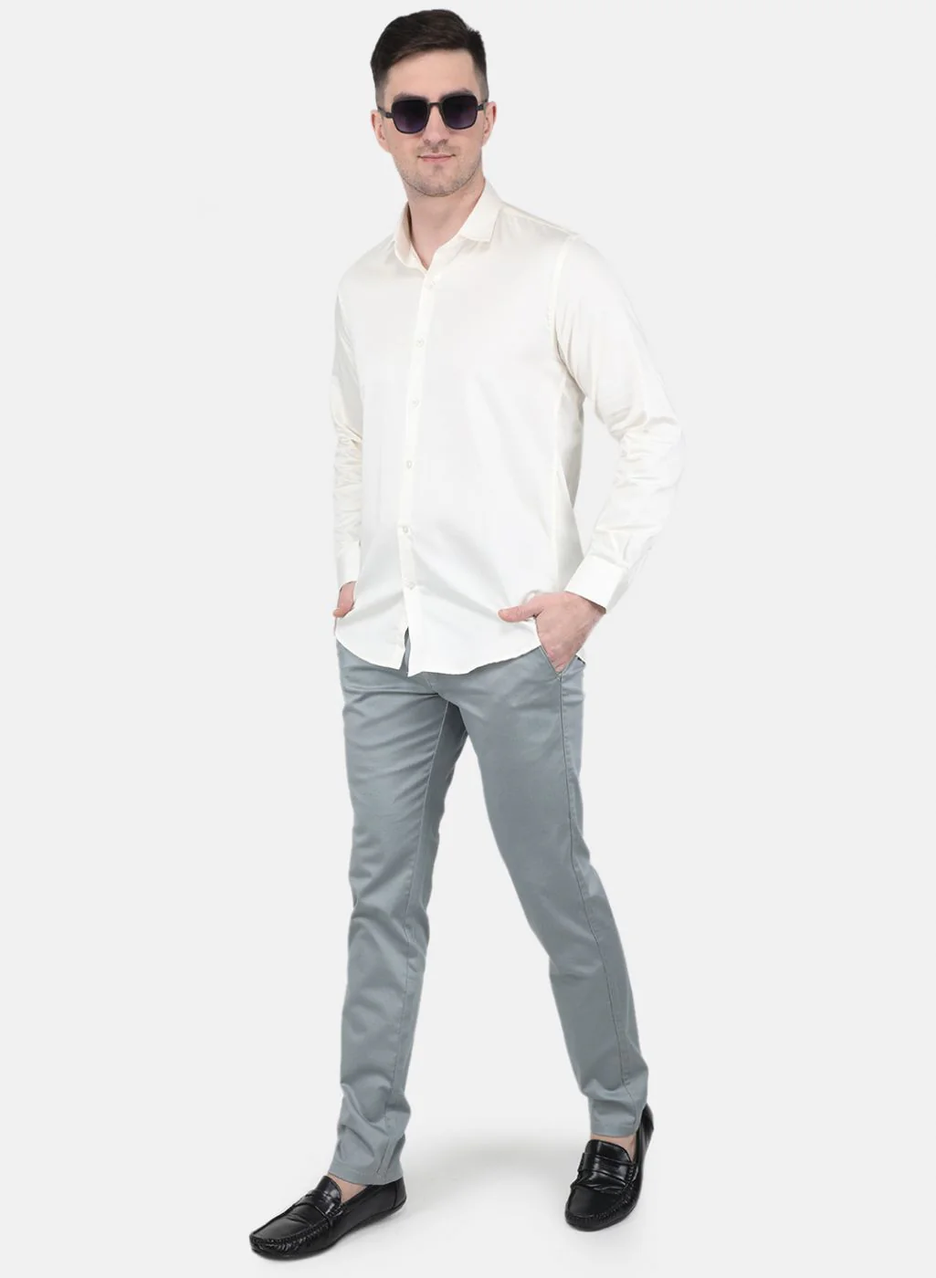 Men Light Blue Regular Fit Trouser - Image 4