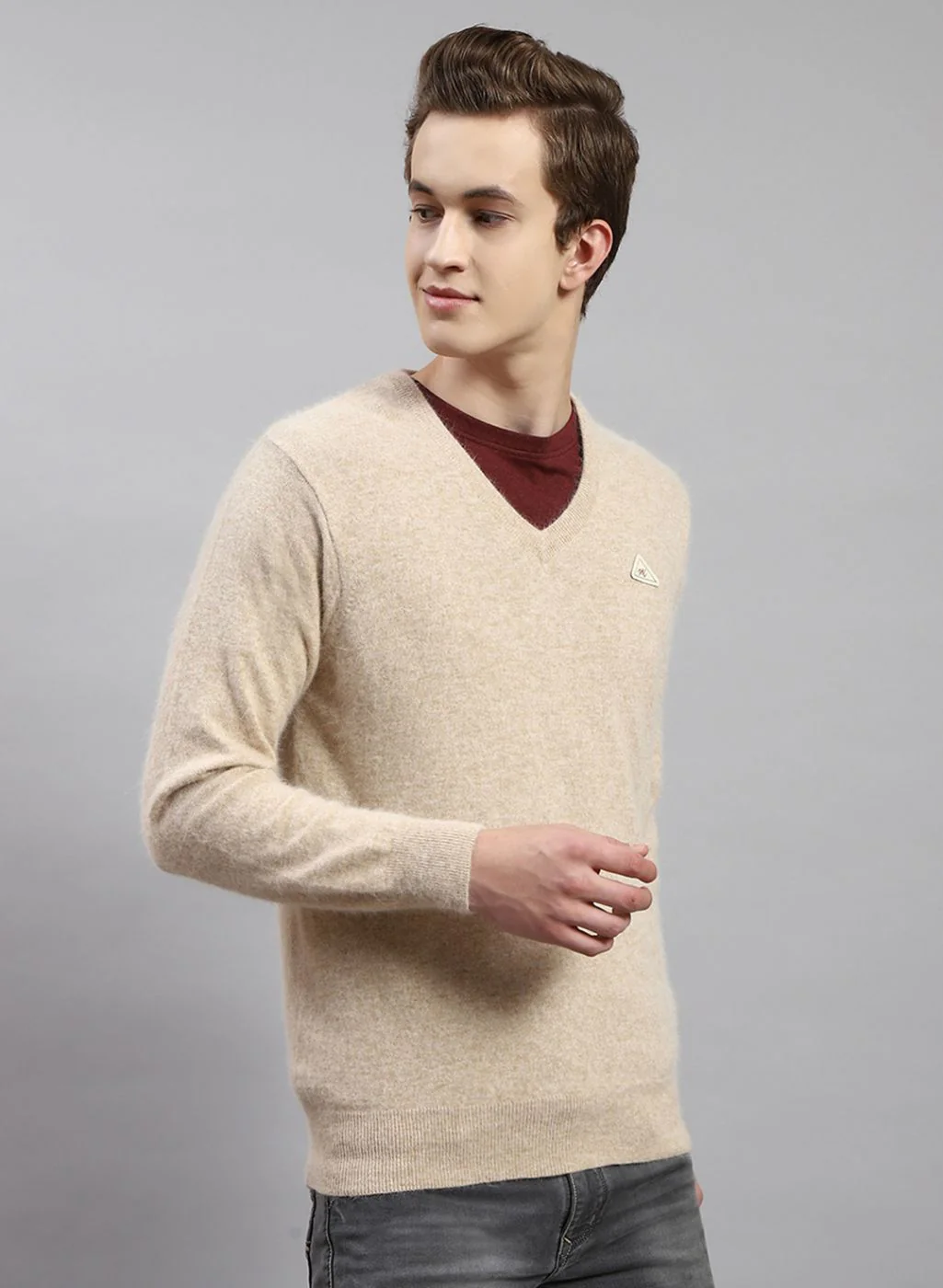 Men Light Brown Solid Angoora Pullover - Image 4
