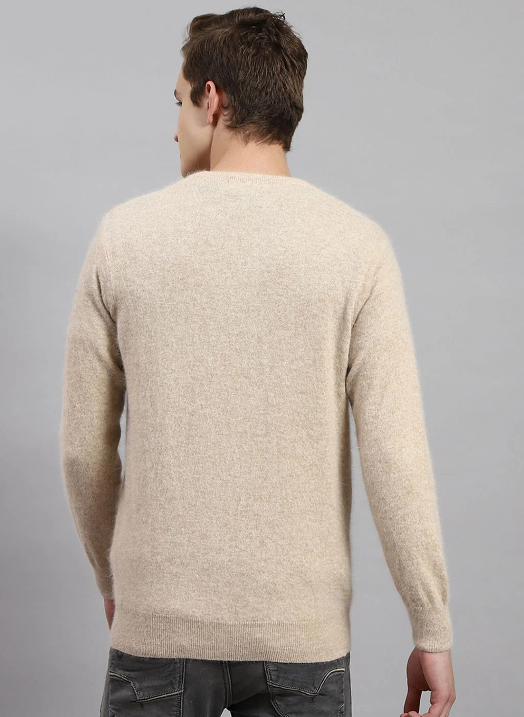 Men Light Brown Solid Angoora Pullover - Image 5