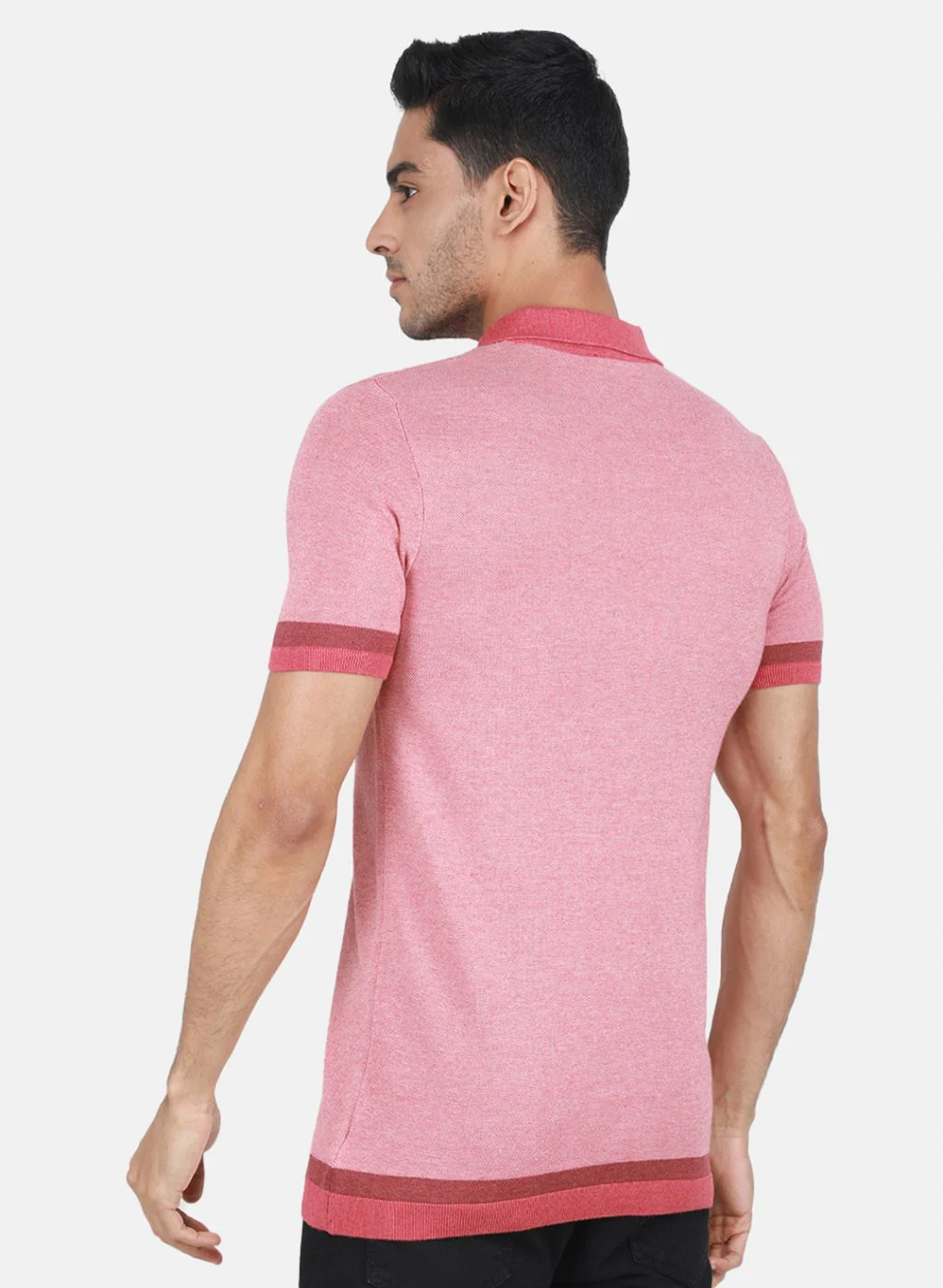 Men Light Red Self Design T-Shirt - Image 3