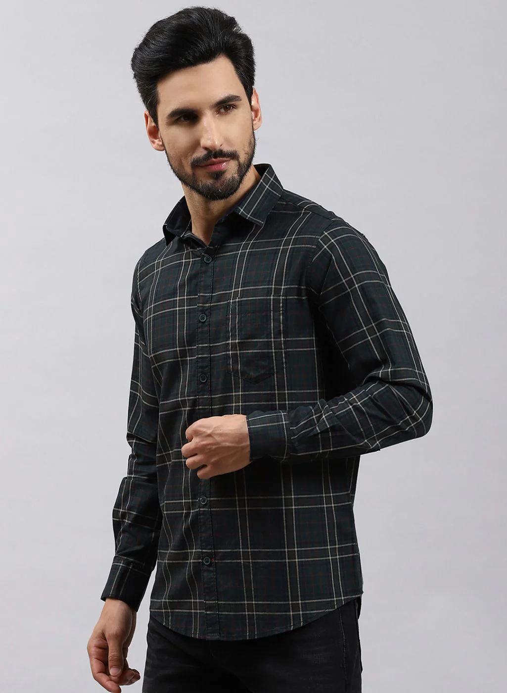 Men Maroon Check Pure Cotton Shirt - Image 3