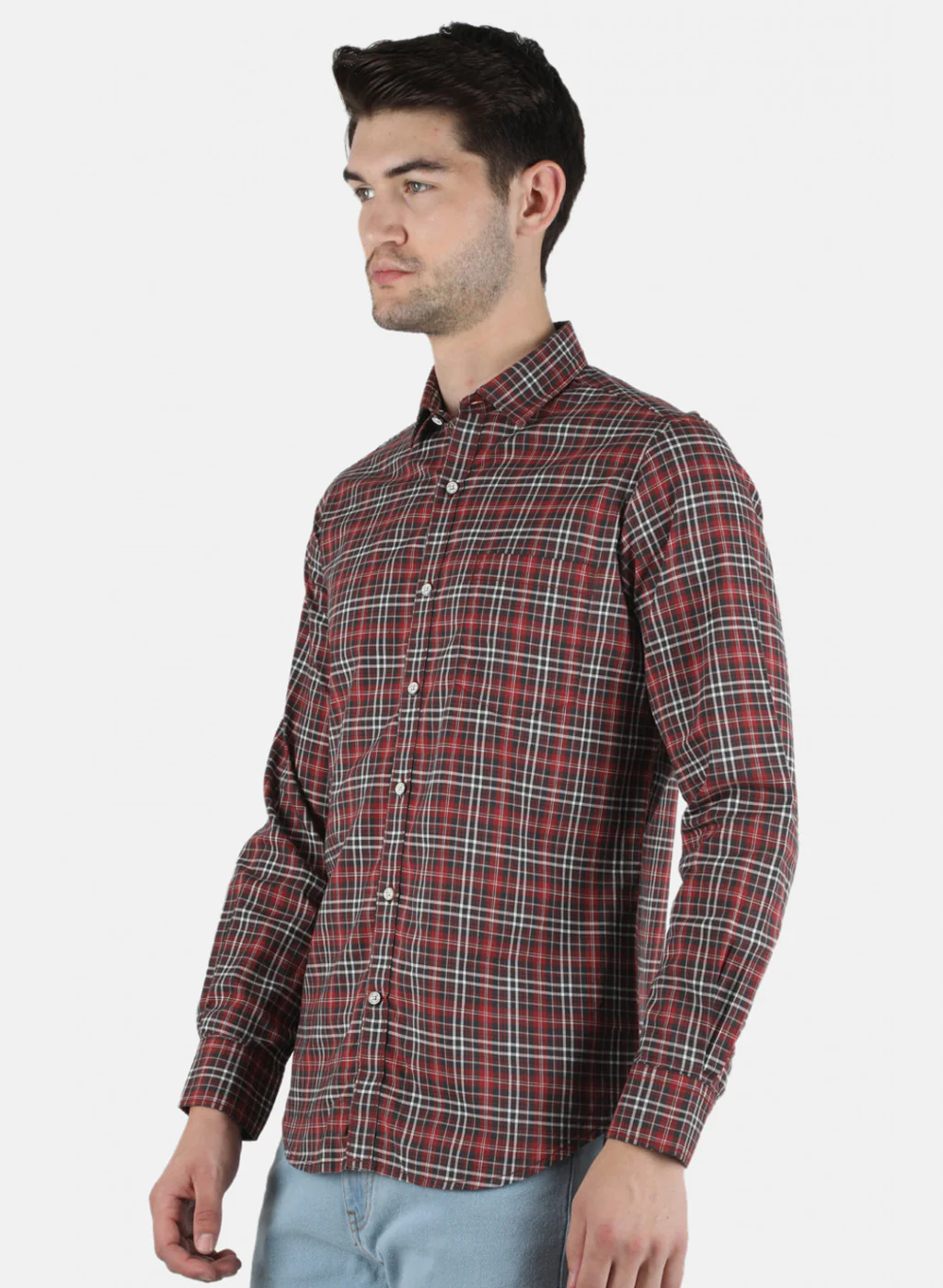 Men Maroon Check Shirt - Image 2