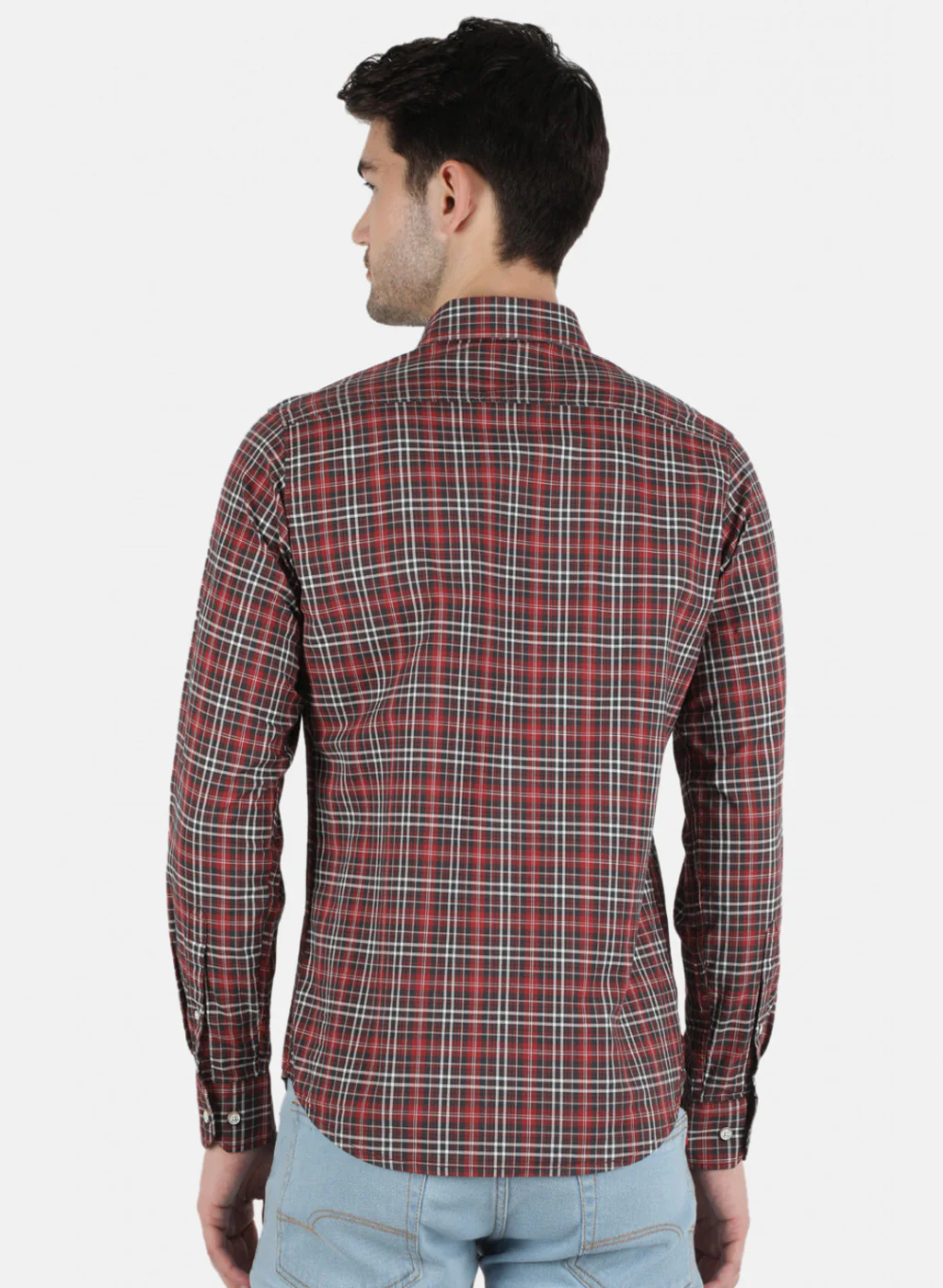 Men Maroon Check Shirt - Image 3