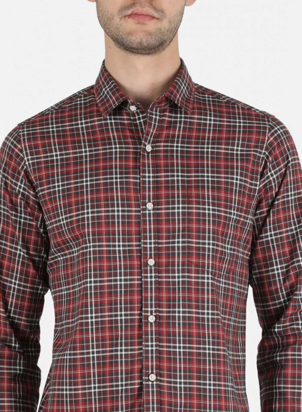 Men Maroon Check Shirt - Image 5