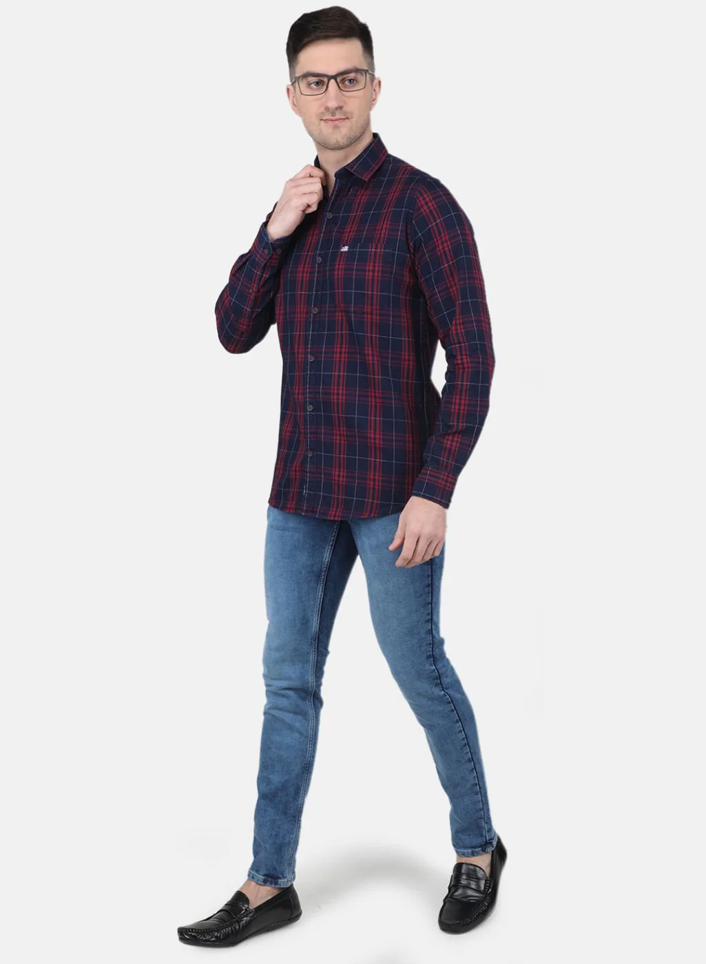 Men Maroon Check Shirt - Image 4