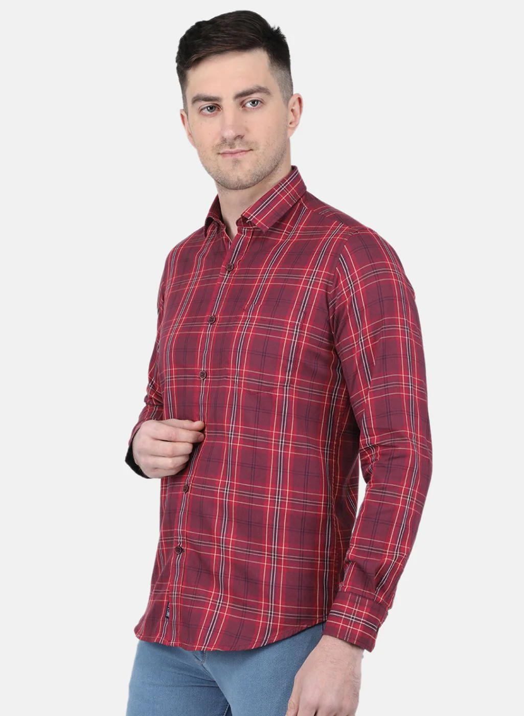 Men Maroon Check Shirt - Image 2