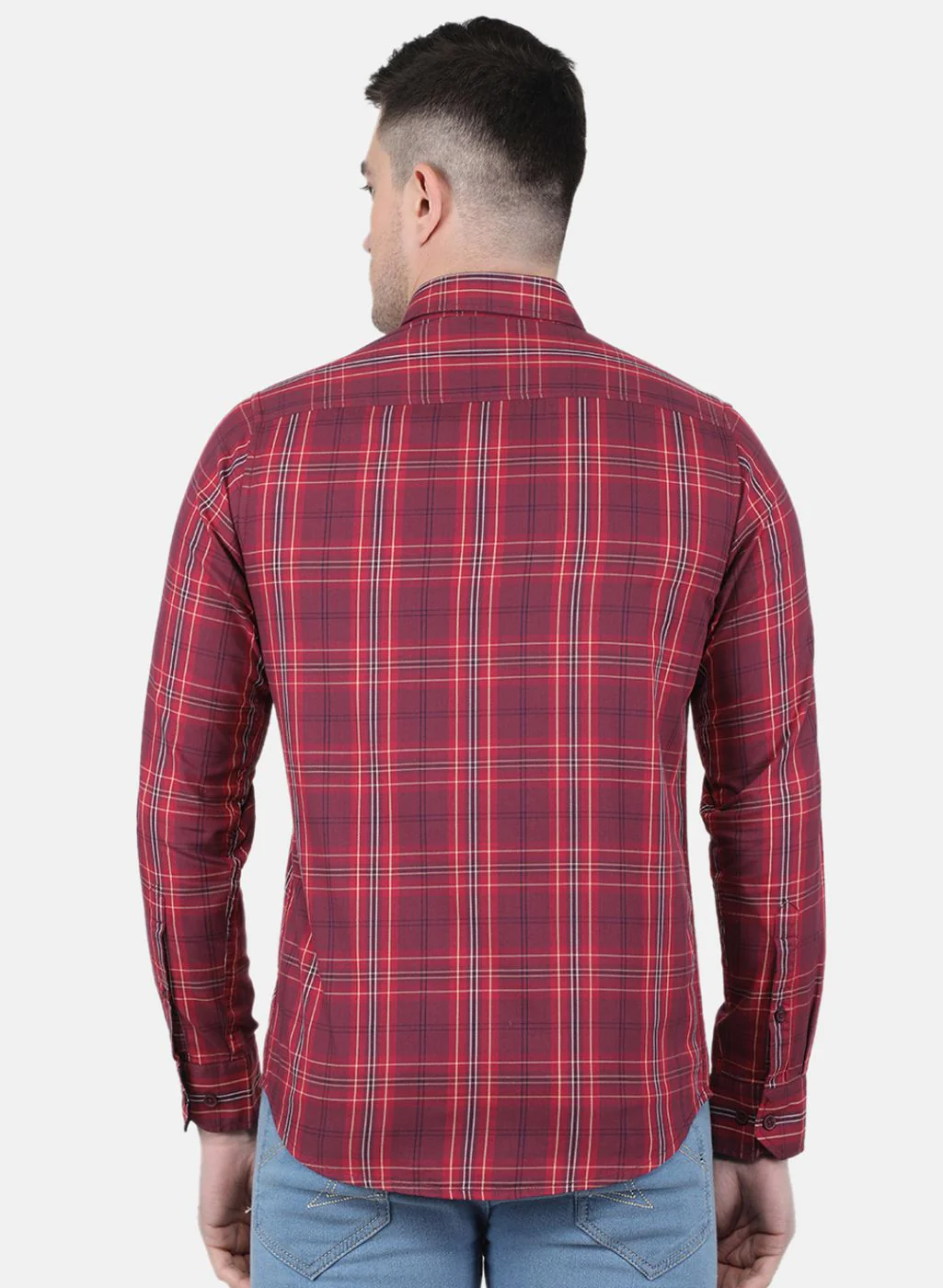 Men Maroon Check Shirt - Image 3