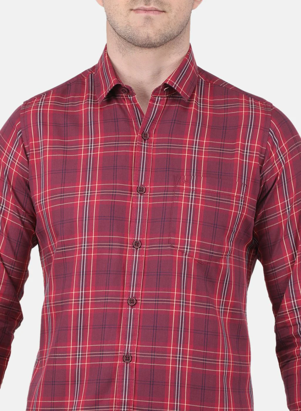 Men Maroon Check Shirt - Image 5
