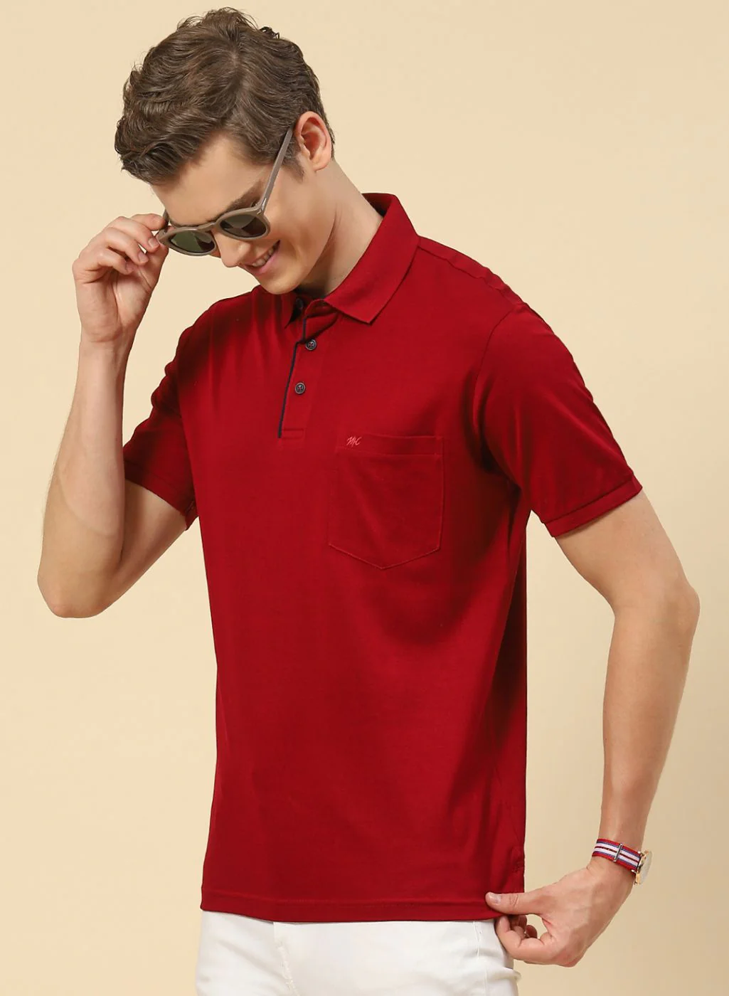 Men Maroon Plain T-Shirt - Image 2