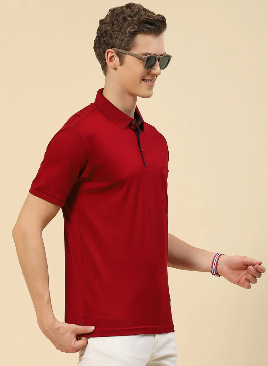 Men Maroon Plain T-Shirt - Image 3