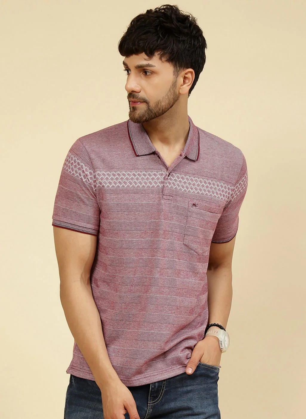 Men Maroon Printed T-Shirt - Image 2