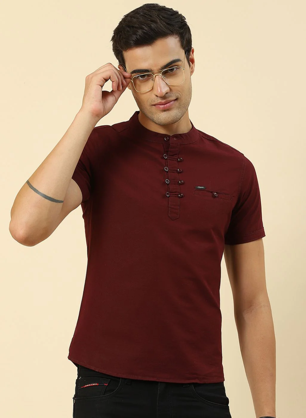 Men Maroon Printed T-Shirt - Image 2