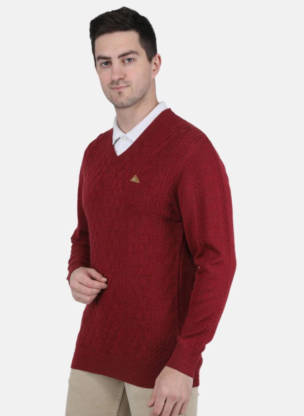 Men Maroon Self Design Pullover - Image 2