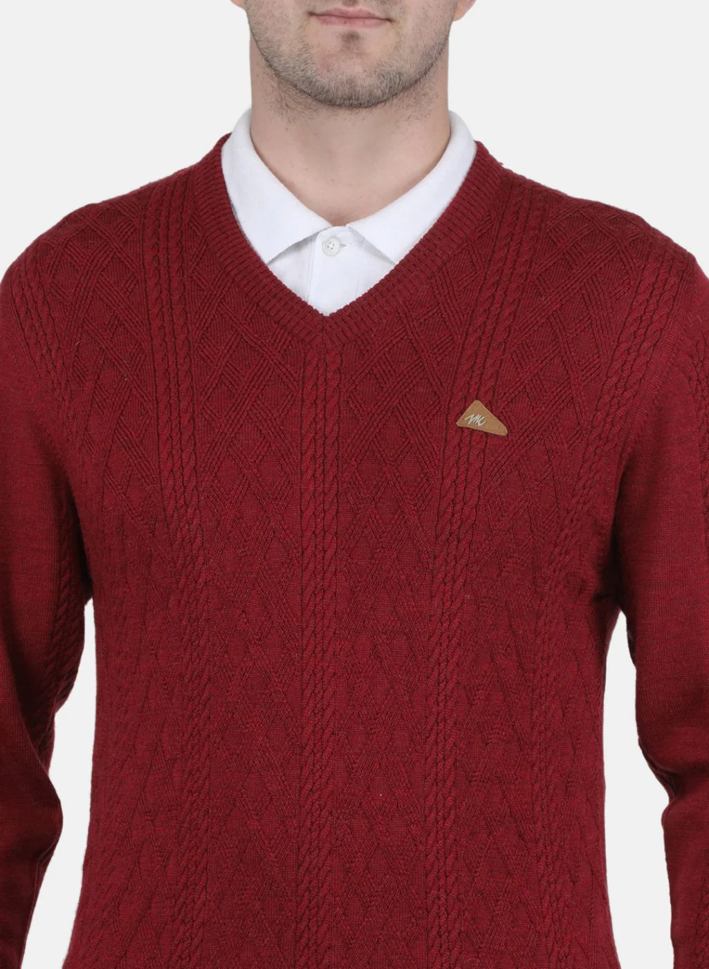 Men Maroon Self Design Pullover - Image 5